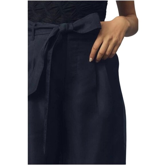 By Anthropologie NWT Silk Organza Wide Leg Pants Black Flowy Pockets Size 10 - Picture 8 of 14